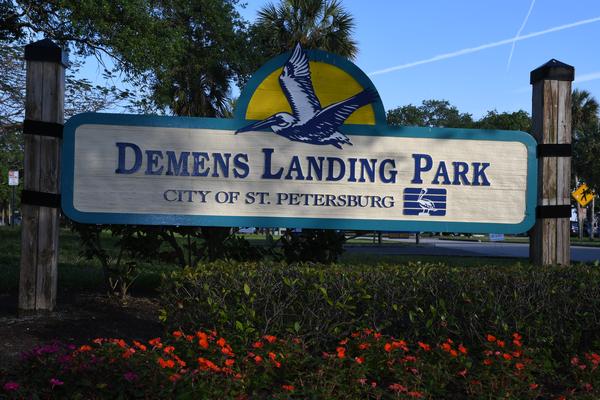 An image of the signage at Demens Landing Park
